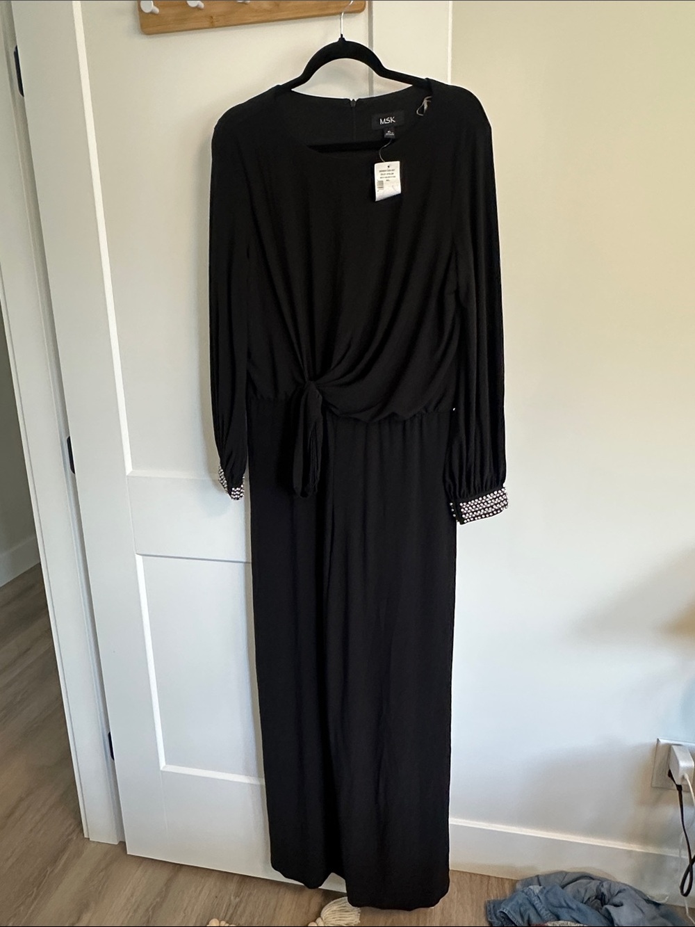MSK Black Long Sleeve Knot-Front romper
